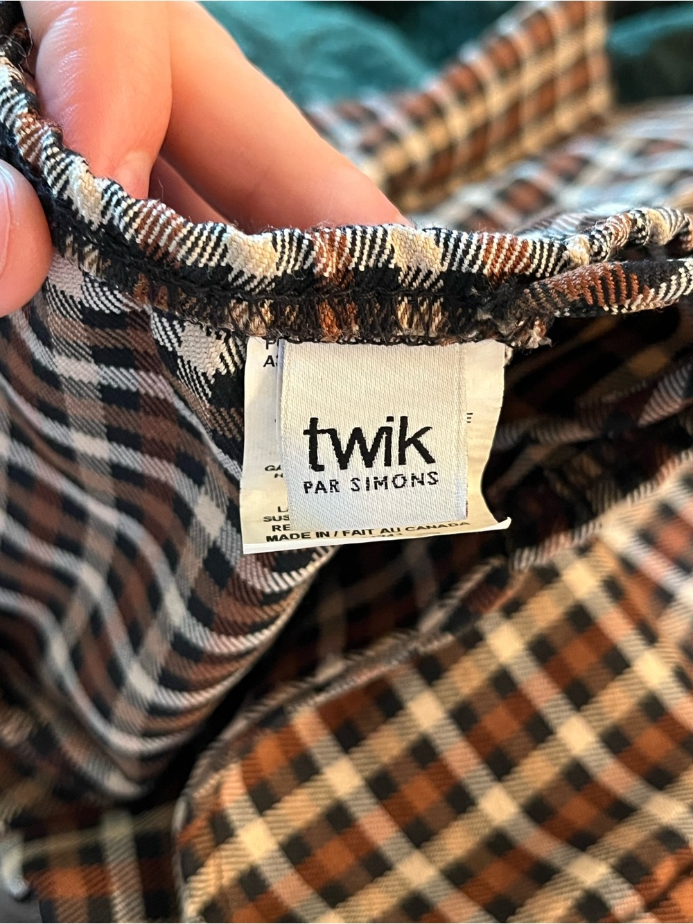 Simons Brown Plaid Mini Slip Dress with Front Slit - Picture 4 of 5